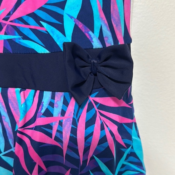 Tropical Leaf Kids Swim One Piece - Blue and Pink - Picture 3 of 4